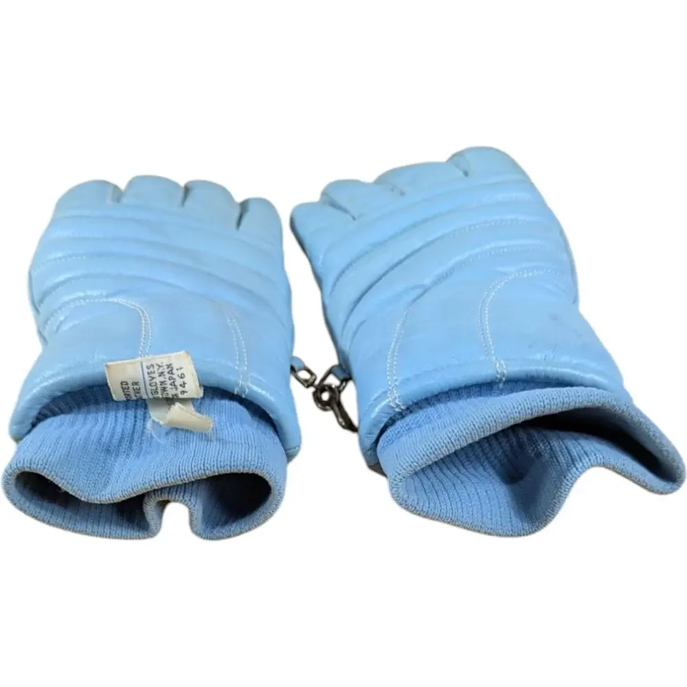 Womens Small Light Blue Soft Leather Sherpa Lined Gloves Vtg Teal Conroy Ski